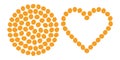 Apricots Circular Background Texture and outline heart. Summer Abstract backdrop Template Copy space