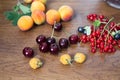 Apricots, red Cherries, Black and Red Currants Royalty Free Stock Photo
