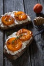 Apricots, Ricotta Cheese and Honey Toast for an Healthy Breakfast