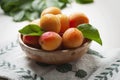 Apricots in a wood bowl