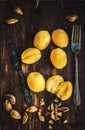 Apricots on a wooden table farm