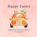 Happy Easter background with realistic painted eggs, grass, flowers, and rabbit ears. Royalty Free Stock Photo