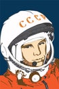 April 08, 2020: Astronaut Yuri Gagarin The first man in Space. Stylized vector symbol. 12 april Cosmonautics day