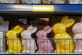 April 22, 2021 Balti Moldova goods on the market shelf. Illustrative editorial. Decorative bunnies or rabbits