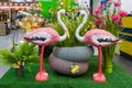 April 12, 2021 Balti, Moldova goods on the market shelf. Illustrative editorial. Decorative pink flamingos