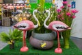 April 12, 2021 Balti, Moldova goods on the market shelf. Illustrative editorial. Decorative pink flamingos