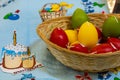 April 22, 2021 Balti Moldova goods on the market shelf. Illustrative editorial. Egg shaped candles. Easter symbol