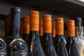 April 22, 2021 Balti Moldova goods on the market shelf. Illustrative editorial. Wine bottle necks Royalty Free Stock Photo