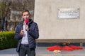 April 15, 2022 Balti Moldova, Protest against the ban on the St. George ribbon. Protesters speak to the public