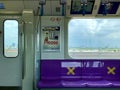 MRT Purple Line in Bangkok put a yellow mark between each seat. To remind passenger to sit separately, keep social distancing.