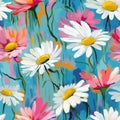 April Birth flower patterns. Seamless pattern of Daisy flowers. Floral pattern.