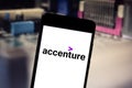 April 25, 2019, Brazil. Accenture logo on the mobile device.