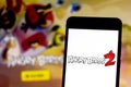 April 1, 2019, Brazil. Angry Birds 2 logo on the screen of the mobile device. Angry Birds is an electronic puzzle game developed Royalty Free Stock Photo
