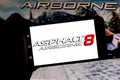 April 1, 2019, Brazil. Asphalt 8 logo: Airborne on the screen of the mobile device. Asphalt is an electronic racing game, Royalty Free Stock Photo