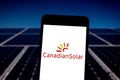 April 15, 2019, Brazil. Canadian Solar logo on the mobile device.