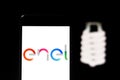 April 4, 2019, Brazil. Enel logo on the mobile device. Enel is an electric power distribution company with operations in the state