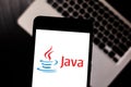 April 11, 2019, Brazil. Java logo on your mobile device. Java is a web programming language. It is developed by Oracle Corporation Royalty Free Stock Photo