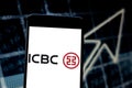 Logo of the Industrial and Commercial Bank of China ICBC on the mobile device. ICBC is the largest bank Royalty Free Stock Photo