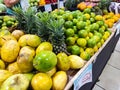 April 28, 2023, Brazil. Passion fruit, oranges and pineapples in a supermarket.