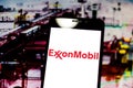 April 29, 2019, Brazil. In this photo illustration the Exxon Mobil logo is displayed on the screen of the mobile device