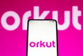 April 29, 2022, Brazil. In this photo illustration, the Orkut logo seen displayed on a smartphone Royalty Free Stock Photo