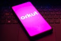 April 29, 2022, Brazil. In this photo illustration, the Orkut logo seen displayed on a smartphone Royalty Free Stock Photo