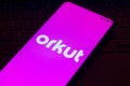 April 29, 2022, Brazil. In this photo illustration, the Orkut logo seen displayed on a smartphone Royalty Free Stock Photo