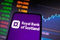 April 25, 2023, Brazil. The Royal Bank of Scotland Group (RBS) logo is displayed on a smartphone