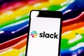 April 29, 2019, Brazil. In this photo illustration the Slack logo is displayed on the screen of the mobile device Royalty Free Stock Photo