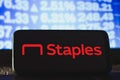 April 27, 2021, Brazil. In this photo illustration the Staples logo seen displayed on a smartphone screen Royalty Free Stock Photo