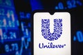 April 27, 2021, Brazil. In this photo illustration the Unilever logo seen displayed on a smartphone screen