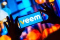 April 16, 2023, Brazil. The Veem (Send Money Online) logo is displayed on a smartphone screen