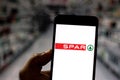 April 1, 2019, Brazil. SPAR logo on mobile device. SPAR is a Dutch multinational group that manages retail food stores. It is