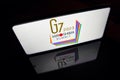 April 20, 2023, Brazil. The 49th G7 summit logo is displayed on a smartphone screen. Event will take