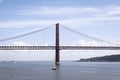 The 25 April Bridge or Ponte 25 Abril located in Lisbon, Portugal. First suspension bridge over Tagus River