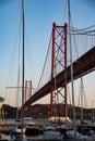 25 april bridge at sunset lisbon portugal. Photo of 25 april bridge at sunset