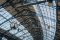 April 2015 - Brighton, England: trainstation at Brighton looking up the roof and clock