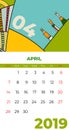 2019 april calendar abstract contemporary art vector. Desk, screen, desktop month 04,2019, colorful 2019 calendar template, agenda