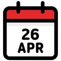 26. April - Calendar Icon - Vector Illustration