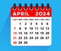 April 2024 Calendar. Week starts on Sunday. Blank Calendar Template. Stationery Design. Vector Illustration