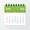 April 2022 Calendar Leaf. Calendar 2022 in flat style. Vector illustration. Royalty Free Stock Photo