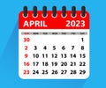 April 2023 Calendar Leaf. Calendar 2023 in flat style. April 2023 Calendar