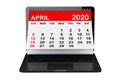 April 2020 calendar over laptop screen. 3d rendering Royalty Free Stock Photo