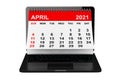 April 2021 calendar over laptop screen. 3d rendering Royalty Free Stock Photo