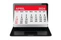 April 2024 calendar over laptop screen. 3d rendering Royalty Free Stock Photo