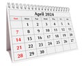 April 2024 calendar. Page of the annual business desk month calendar isolated on transparent png