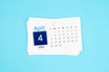 April Calendar 2024 page on blue