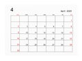 A April 2023 Calendar page isolated on white background, Saved clipping path