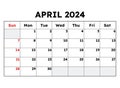 April 2024 calendar. Vector illustration. Monthly planning for your business
