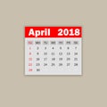 April calendar 2018. Week starts on Sunday. Business vector illustration template for one month 2018 years.